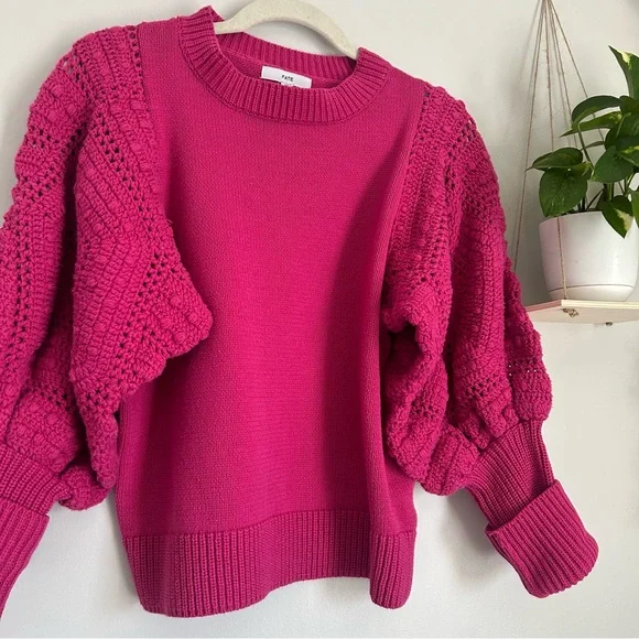 🩷FATE HOT PINK BARBIE CORE HAND KNIT CROCHET BALLOON SLEEVE SWEATER SIZE MEDIUM - Picture 6 of 13